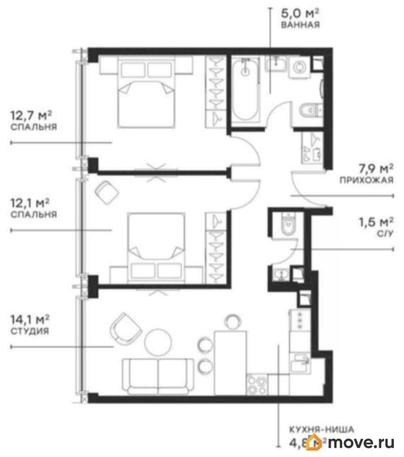2-комн. квартира, 58.11 м&sup2;