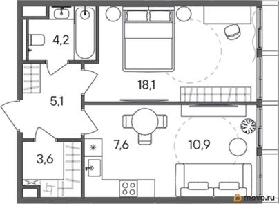 1-комн. квартира, 49.5 м&sup2;