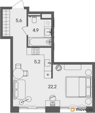 студия, 37.9 м&sup2;