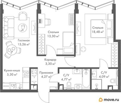 2-комн. квартира, 68.77 м&sup2;