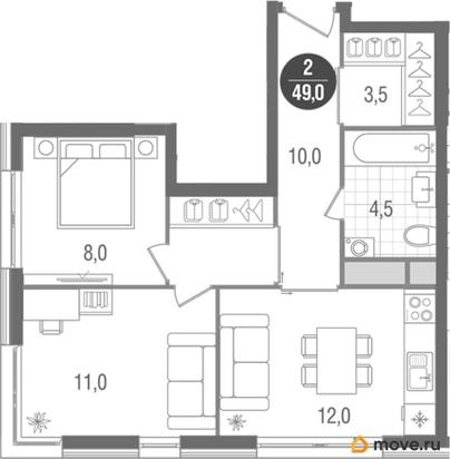 2-комн. квартира, 49 м&sup2;