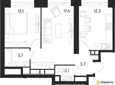 2-комн. квартира, 51.4 м&sup2;