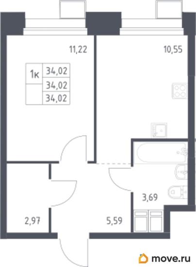 1-комн. квартира, 34.02 м&sup2;