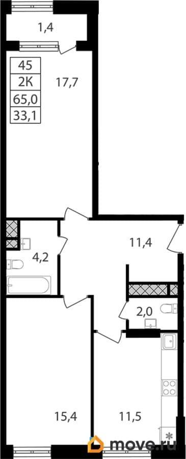 2-комн. квартира, 63.6 м&sup2;