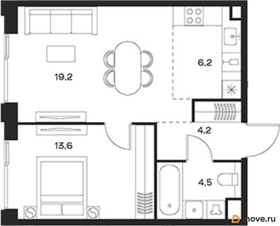 1-комн. квартира, 47.7 м&sup2;