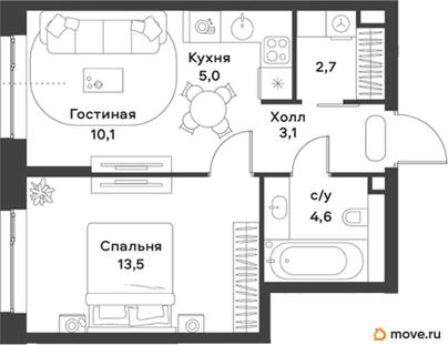 1-комн. квартира, 39 м&sup2;