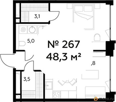 1-комн. квартира, 48.3 м&sup2;