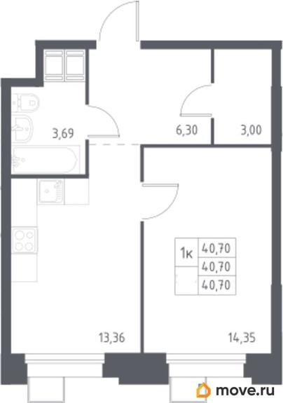 1-комн. квартира, 40.7 м&sup2;