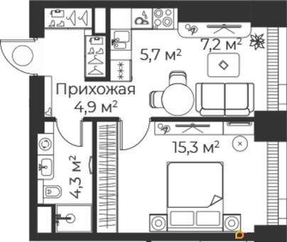 1-комн. квартира, 37.4 м&sup2;