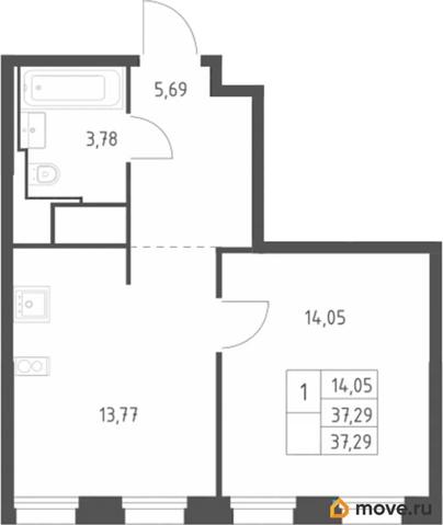 1-комн. квартира, 37.29 м&sup2;