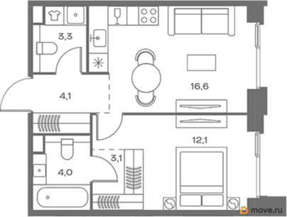 1-комн. квартира, 43.2 м&sup2;
