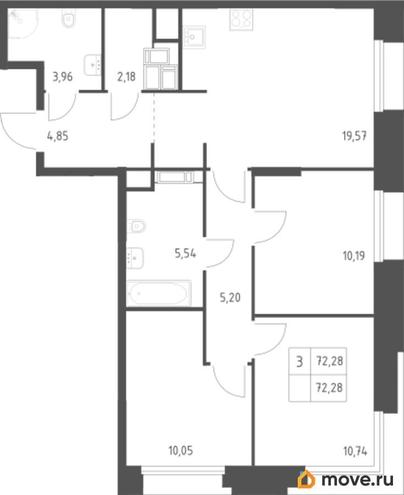 3-комн. квартира, 72.28 м&sup2;
