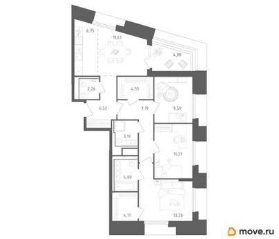 3-комн. квартира, 89.3 м&sup2;