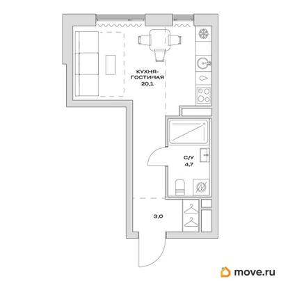 студия, 27.8 м&sup2;