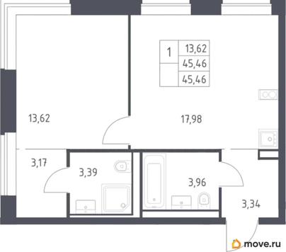 1-комн. квартира, 45.5 м&sup2;
