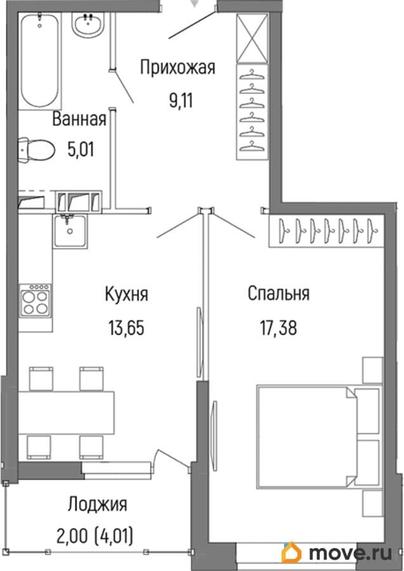 1-комн. квартира, 47.16 м&sup2;