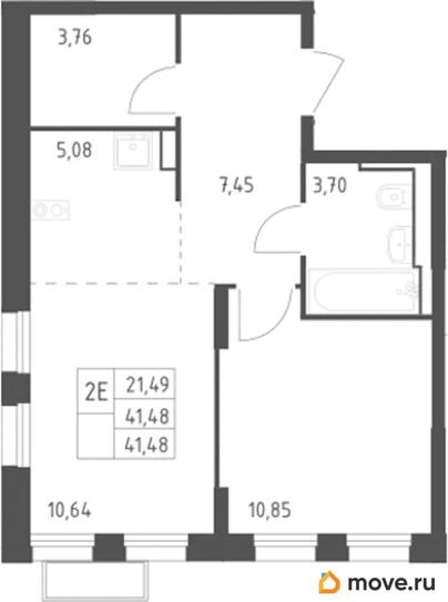 1-комн. квартира, 41.48 м&sup2;