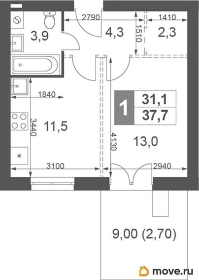 1-комн. квартира, 37.7 м&sup2;