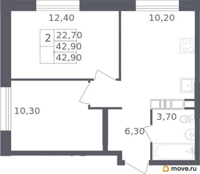 2-комн. квартира, 42.9 м&sup2;