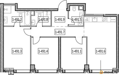 3-комн. квартира, 88.6 м&sup2;