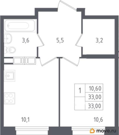 1-комн. квартира, 33 м&sup2;