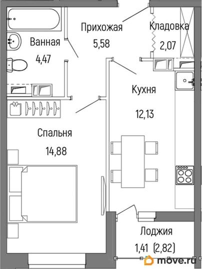 1-комн. квартира, 40.54 м&sup2;