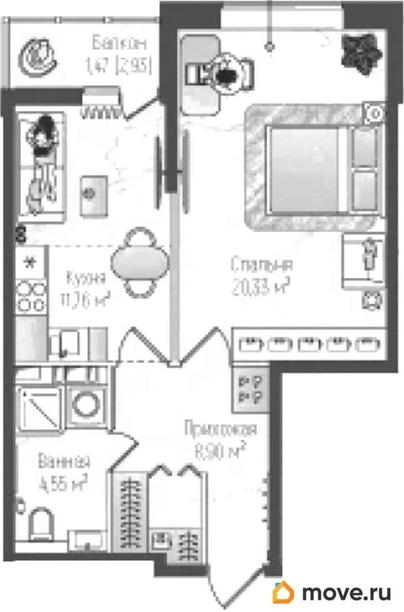 1-комн. квартира, 47.01 м&sup2;