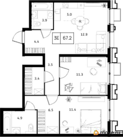 2-комн. квартира, 67.2 м&sup2;
