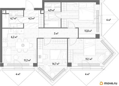 3-комн. квартира, 85.7 м&sup2;