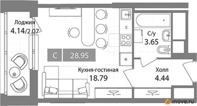 студия, 28.95 м&sup2;