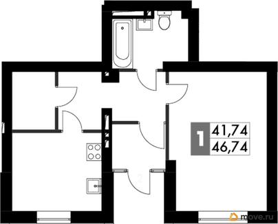 1-комн. квартира, 52.13 м&sup2;