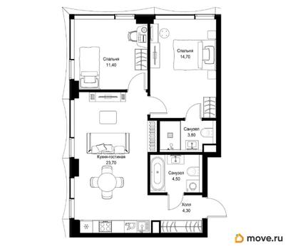 2-комн. квартира, 62.4 м&sup2;