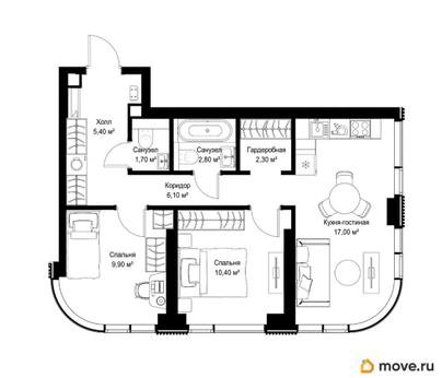 2-комн. квартира, 55.6 м&sup2;