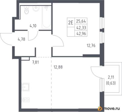 1-комн. квартира, 42.96 м&sup2;