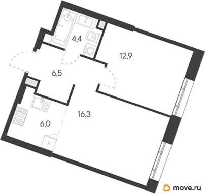 1-комн. квартира, 46.1 м&sup2;