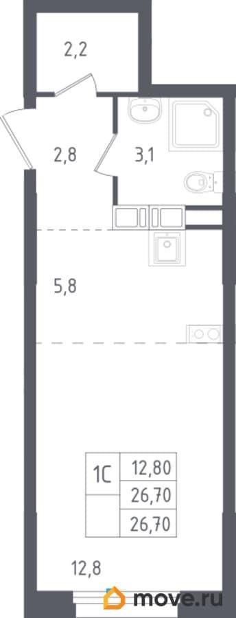 студия, 26.7 м&sup2;