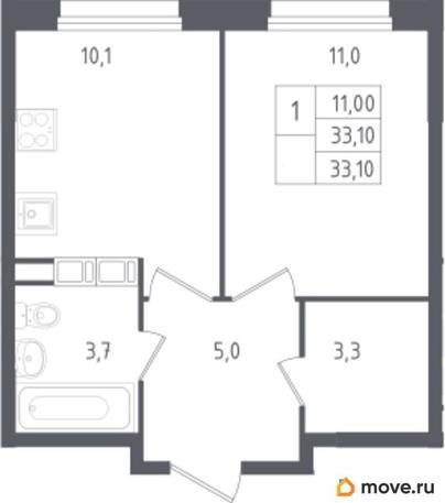 1-комн. квартира, 33.1 м&sup2;