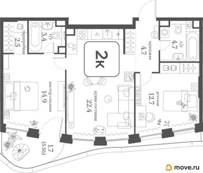 2-комн. квартира, 67 м&sup2;