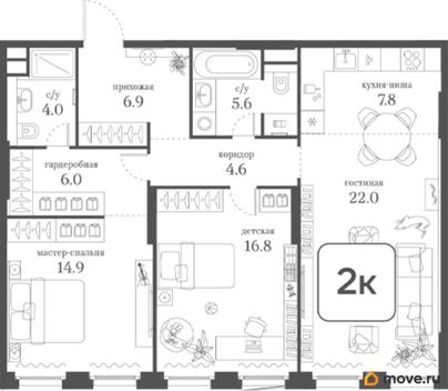 2-комн. квартира, 88.6 м&sup2;
