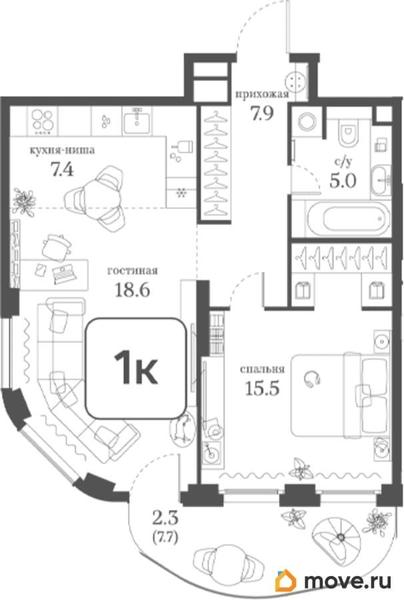1-комн. квартира, 56.7 м&sup2;