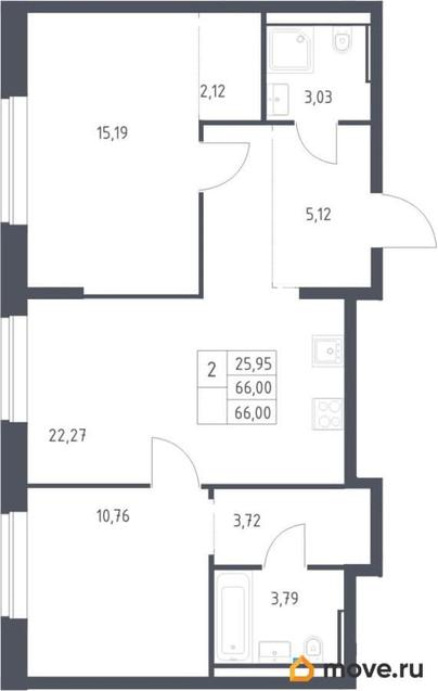 2-комн. квартира, 66 м&sup2;