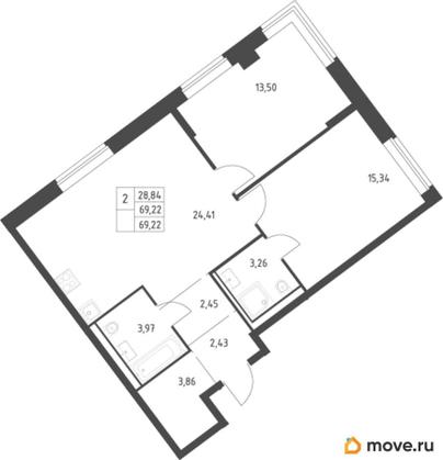 2-комн. квартира, 69.22 м&sup2;