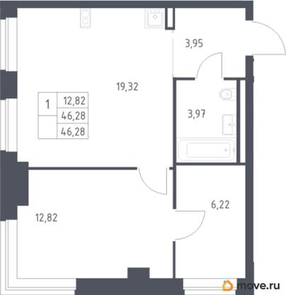 1-комн. квартира, 46.28 м&sup2;