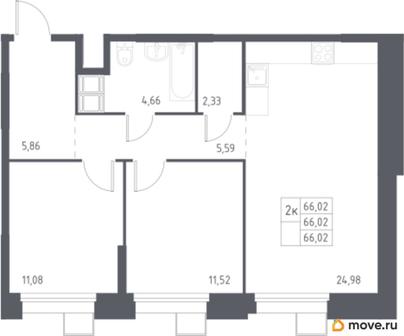 2-комн. квартира, 66.02 м&sup2;