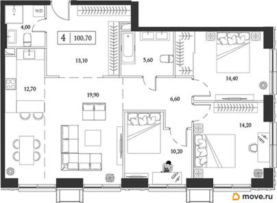 3-комн. квартира, 100.7 м&sup2;