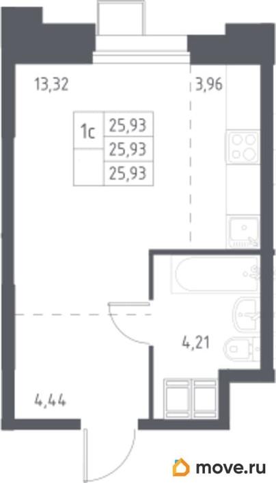 студия, 25.93 м&sup2;