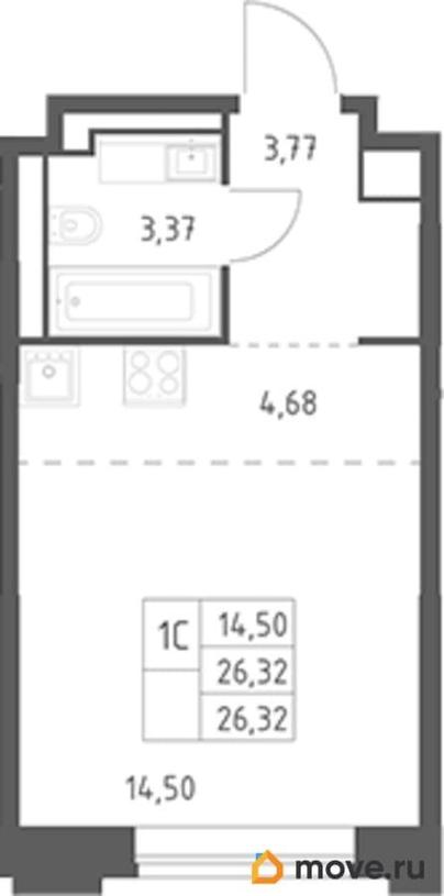 студия, 26.32 м&sup2;