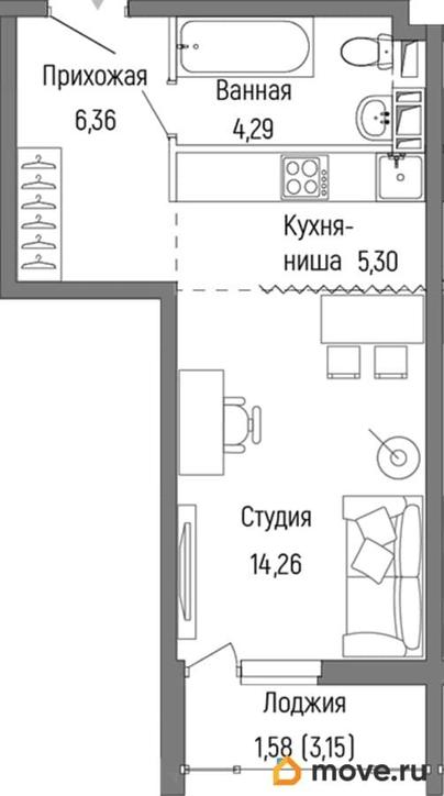 студия, 31.79 м&sup2;