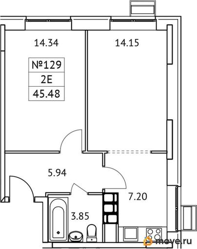 1-комн. квартира, 45.48 м&sup2;