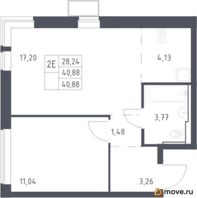 1-комн. квартира, 40.88 м&sup2;